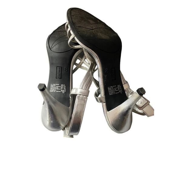 Silver party shoes pumps stilettos 3” heels wide sling back straps size 8 - Picture 8 of 8
